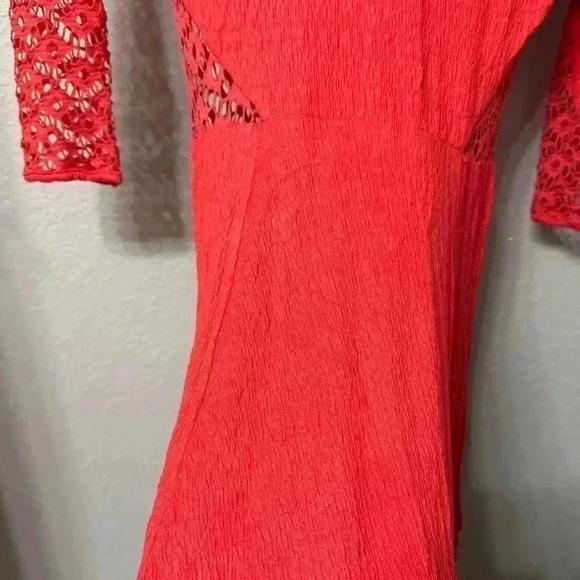 Free People Red Orange To the Point Long Sleeve Lace-Like Dress Size XS - Picture 8 of 8